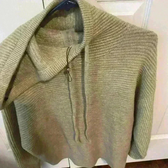 Calia Neutral Beige Ribbed Sweater Knit Hooded Pullover - Picture 8 of 9